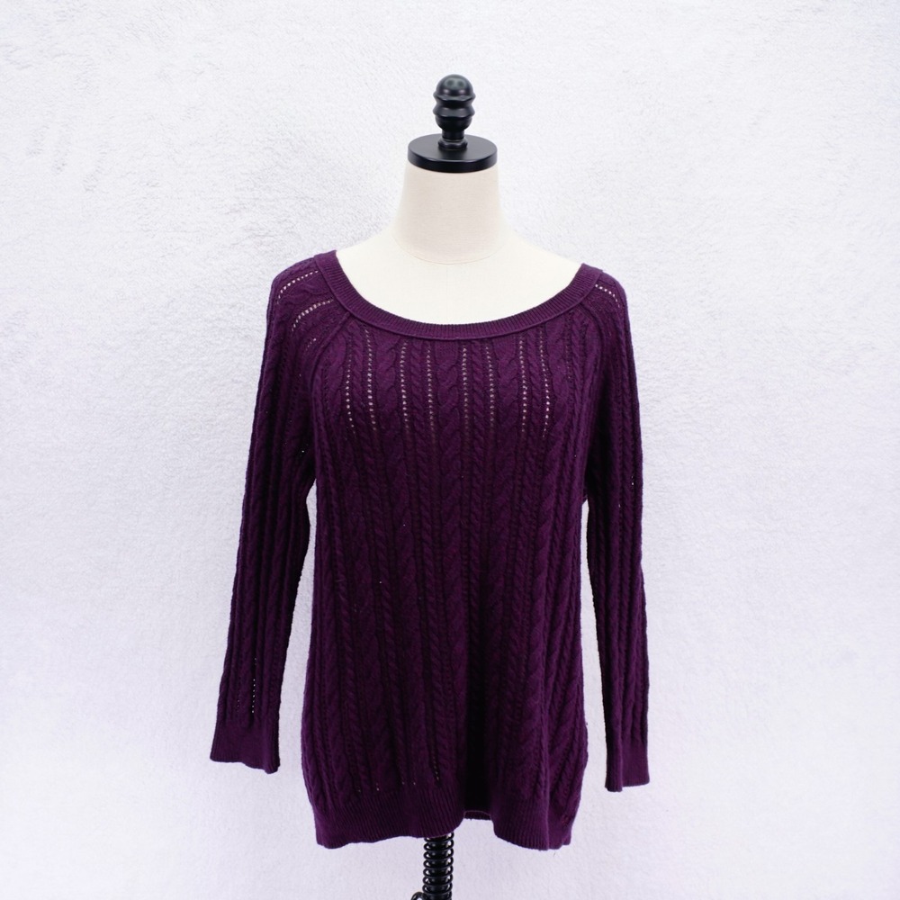 American Eagle -Medium- Purple Cotton Open Knit‎ Sweater Acrylic Nylon Wool
